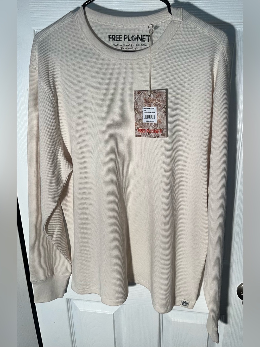 $56 Men’s Free Planet Off-White Waffle Knit Long Sleeve Shirt Size Large L